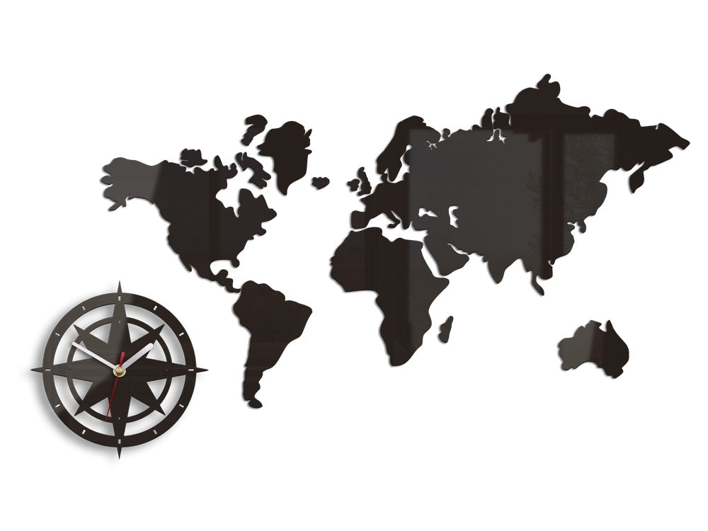 Ceas de perete modern WORLD MAP WENGE wenge - imagine principală