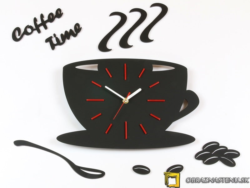 Modern tablou cu motivul Red Satin Cup, ceașcă de cafea în alb-auriu nuanțe | Ceas de perete modern Red Satin Cup – previzualizare