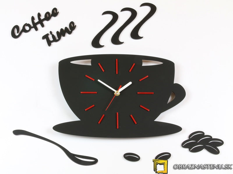 Modern tablou pe pânză cu motivul Red Satin Cup, ceașcă de cafea în alb-auriu nuanțe, atmosferă jucăușă, potrivit pentru bucătărie | Ceas de perete modern Red Satin Cup – principală