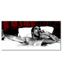 Pop art tablou pe pânză cu motivul Tony Montana s cigarou v bazéne în alb-roșu nuanțe, singurătate | Cel mai mare mafiáni na pânză Scarface - Tony Montana s cigarou v bazéne – produs, vedere 3