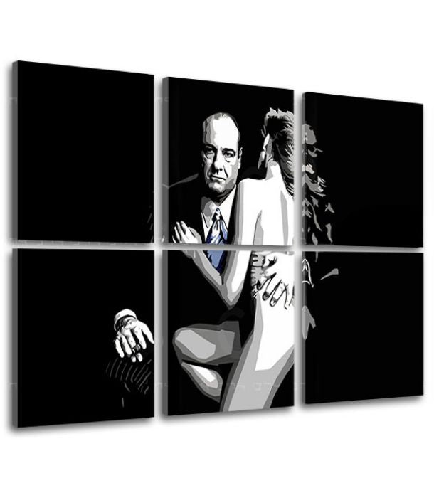 Pop art tablou pe pânză cu motivul Sopranos - Tony Soprano s nahou ženou în alb-negru nuanțe, atmosferă dramatică, dramă polițistă și dragoste – produs, vedere 2