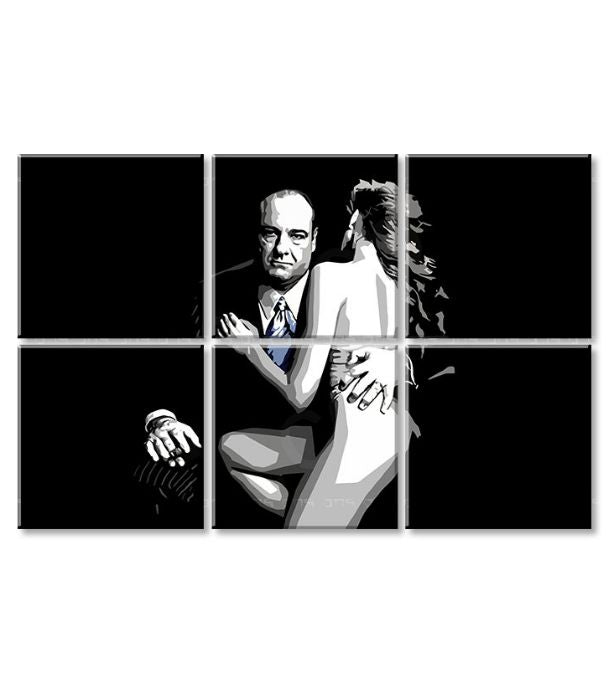 Pop art tablou pe pânză cu motivul Sopranos - Tony Soprano s nahou ženou în alb-negru nuanțe, atmosferă dramatică, dramă polițistă și dragoste – produs, vedere 3