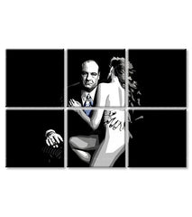 Pop art tablou pe pânză cu motivul Sopranos - Tony Soprano s nahou ženou în alb-negru nuanțe, atmosferă dramatică, dramă polițistă și dragoste – produs, vedere 3