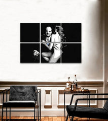 Pop art tablou pe pânză cu motivul Sopranos - Tony Soprano s nahou ženou în alb-negru nuanțe, atmosferă dramatică, dramă polițistă și dragoste – produs