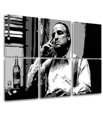Pop art tablou pe pânză cu motivul The Godfather - Vito Corleone s sticlă škótskej, țigară de foi, sticlă în alb-negru nuanțe, atmosferă melancolică – produs, vedere 2