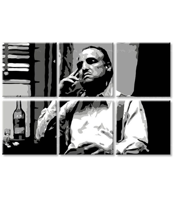 Pop art tablou pe pânză cu motivul The Godfather - Vito Corleone s sticlă škótskej, țigară de foi, sticlă în alb-negru nuanțe, atmosferă melancolică – produs, vedere 3