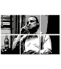 Pop art tablou pe pânză cu motivul The Godfather - Vito Corleone s sticlă škótskej, țigară de foi, sticlă în alb-negru nuanțe, atmosferă melancolică – produs, vedere 3