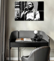 Pop art tablou pe pânză cu motivul The Godfather - Vito Corleone s sticlă škótskej, țigară de foi, sticlă în alb-negru nuanțe, atmosferă melancolică – principală