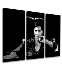 Pop art tablou pe pânză cu motivul Tony Montana gândește nad svojim plánom, țigară de foi în alb-negru nuanțe, atmosferă îndrăzneață, lumea filmului și nostalgie – produs