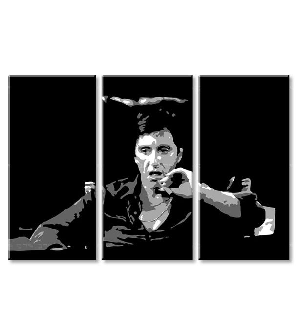 Pop art tablou pe pânză cu motivul Tony Montana gândește nad svojim plánom, țigară de foi în alb-negru nuanțe, atmosferă îndrăzneață, lumea filmului și nostalgie – produs, vedere 2