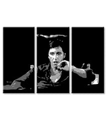 Pop art tablou pe pânză cu motivul Tony Montana gândește nad svojim plánom, țigară de foi în alb-negru nuanțe, atmosferă îndrăzneață, lumea filmului și nostalgie – produs, vedere 2