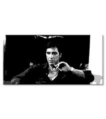 Pop art tablou pe pânză cu motivul Nahnevaný Tony Montana s cigarou v ruke, automobil, natură în alb-negru nuanțe, atmosferă intensă – produs, vedere 2