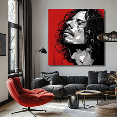 Modern tablou pe pânză cu motivul bărbat, față în roșu-negru nuanțe, atmosferă dramatică | Chris Cornell tablou pe pânză - Rocková pasiune – produs, vedere 2