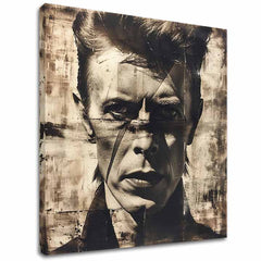 Modern tablou pe pânză în maro-alb nuanțe, istorie muzicală și iconografie | David Bowie tablou pe pânză - Nelútostný vedere – principală