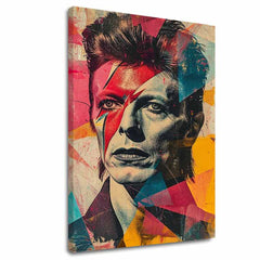 Modern tablou pe pânză cu motivul față în roșu-turcoaz nuanțe, atmosferă energică, rock and roll și glorie | David Bowie tablou pe pânză - Rebel s dušou umelca – principală