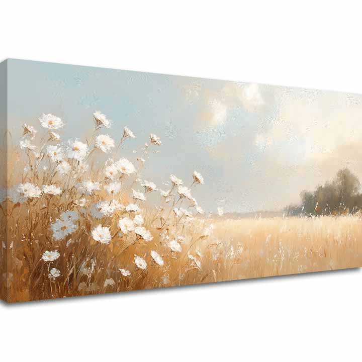 Modern tablou pe pânză cu motivul jemnosť letného rána, cer în alb-galben nuanțe, atmosferă liniștită, natură și atmosferă de primăvară | Tablou jemnosť letného rána – principală