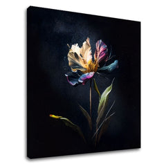 În stil boho tablou pe pânză cu motivul Tajomný floare v noci, floare, lalea, frunze, flori în crem-albastru nuanțe, atmosferă melancolică – principală