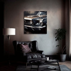 Vintage tablou pe pânză cu motivul Cválajúci americký sen, automobil, hartă în albastru nuanțe, potrivit pentru birou | Dizajnová decorațiune na pânză Cválajúci americký sen – produs, vedere 2