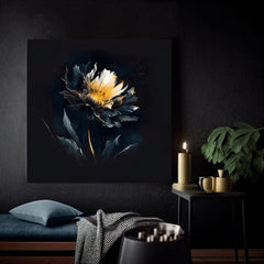 Art deco tablou pe pânză cu motivul Temné pokušenie, floare, frunze, flori, natură în alb-galben nuanțe, atmosferă ambientală, natură și singurătate – produs