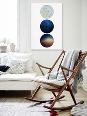 Geometric tablou pe pânză cu motivul Unconscious Dimensionality, modele geometrice, hartă, natură în alb-albastru nuanțe agățat în interiorul sufragerie – interior