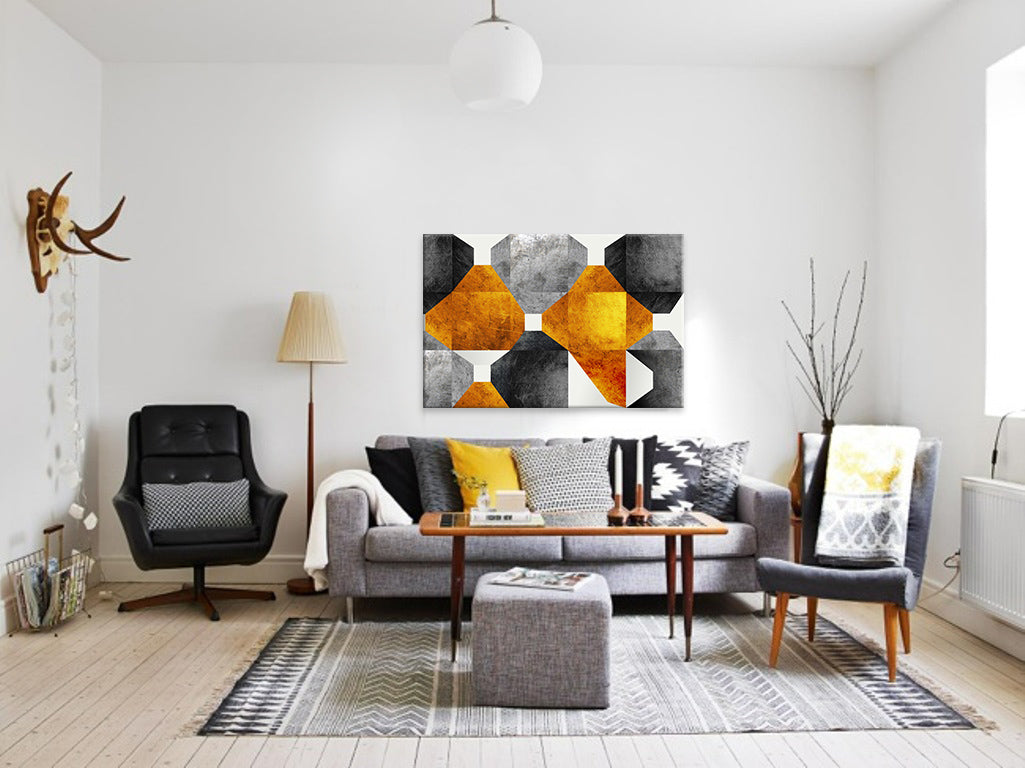 Geometric tablou pe pânză cu motivul Pure Dimension, natură în alb-albastru nuanțe agățat în interiorul birou de lucru, atmosferă sofisticată – interior