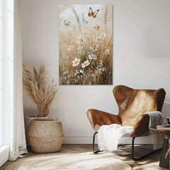 Modern tablou pe pânză cu motivul Irisin fluture, fluturi, pajiște în alb nuanțe, atmosferă liniștită, natură și atmosferă de primăvară | Tablou Irisin fluture – produs