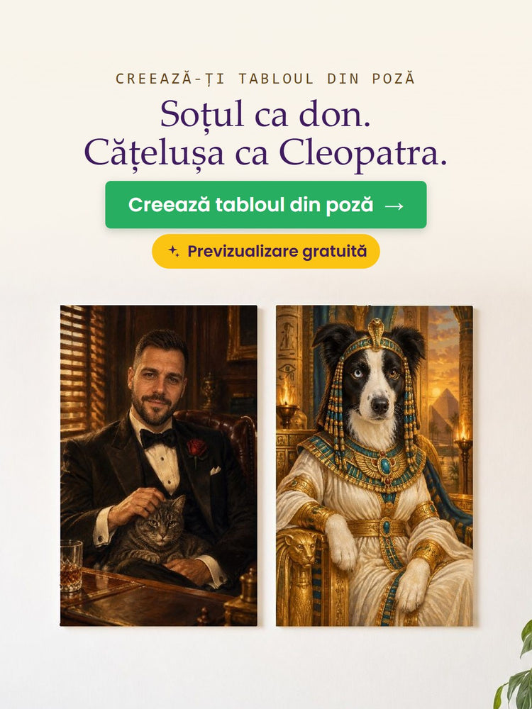 Creează-ți tabloul din poză – Soțul ca don. Cățelușa ca Cleopatra. – Papilora