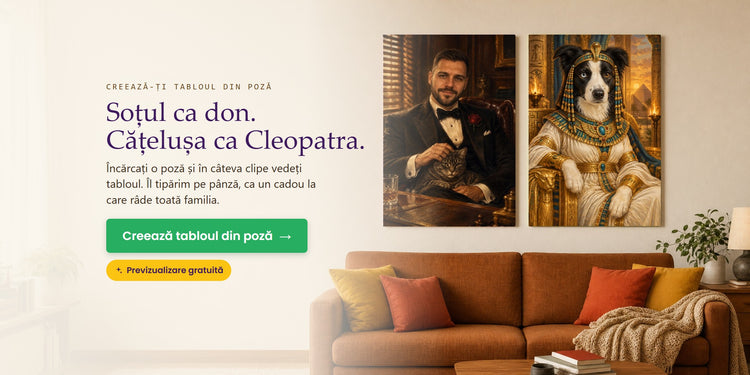 Creează-ți tabloul din poză – Soțul ca don. Cățelușa ca Cleopatra. – Papilora