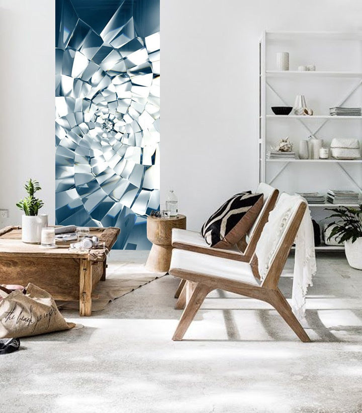 Modern tablou cu motivul + lipici Gratuit, modele geometrice, natură în alb-albastru nuanțe | Fototapet de perete + lipici Gratuit, natură – previzualizare