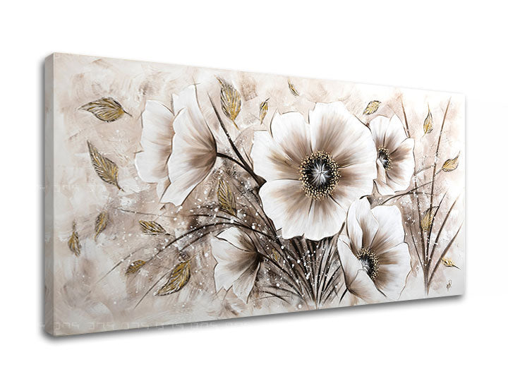 Modern tablou pe pânză cu motivul frunze în crem-alb nuanțe, atmosferă elegantă, natură și eleganță | Tablou pe pânză FLORI – principală