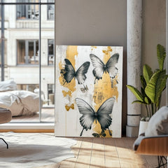 Modern tablou pe pânză cu motivul y fluturi - Mystické Krídla, fluturi în alb-negru nuanțe, atmosferă elegantă, natură și eleganță | Tablouri fluturi - Mystické Krídla – produs, vedere 3