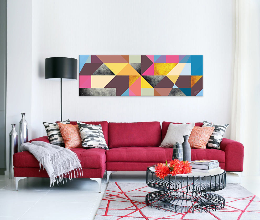 Pop art tablou pe pânză cu motivul The Tender Intensity în albastru-roz nuanțe agățat în interiorul sufragerie, atmosferă vibrantă | Tablou de perete The Tender Intensity – interior