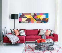 Pop art tablou pe pânză cu motivul The Tender Intensity în albastru-roz nuanțe agățat în interiorul sufragerie, atmosferă vibrantă | Tablou de perete The Tender Intensity – interior