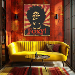 Modern tablou pe pânză cu motivul portret în negru-roșu nuanțe, atmosferă energică | Jimi Hendrix tablou pe pânză - Legenda zvuku – produs, vedere 2
