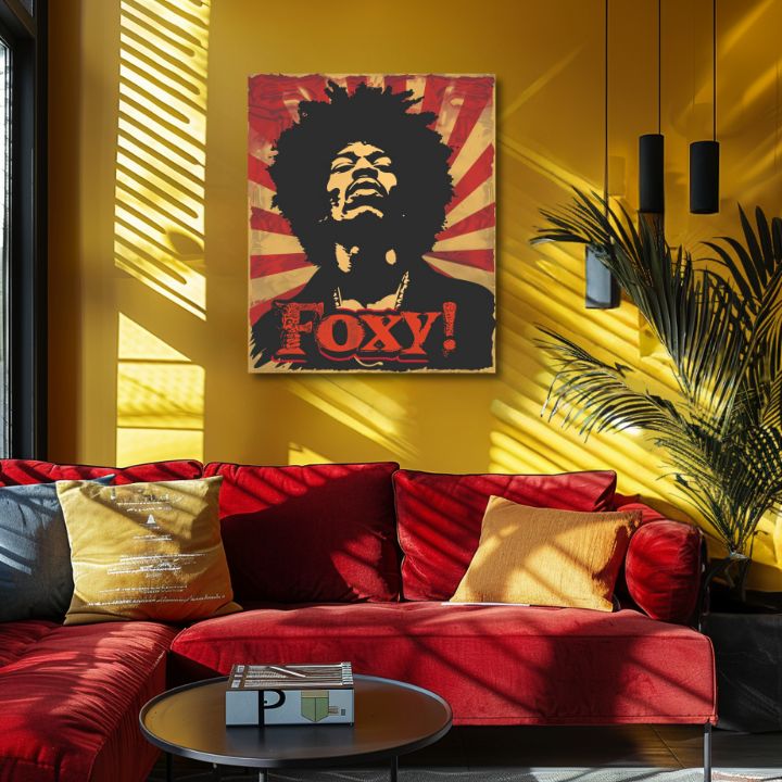 Modern tablou pe pânză cu motivul portret în negru-roșu nuanțe, atmosferă energică | Jimi Hendrix tablou pe pânză - Legenda zvuku – produs