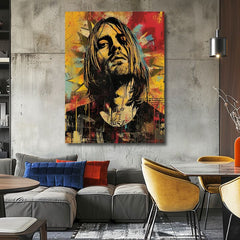 Modern tablou pe pânză în galben-negru nuanțe, rock and roll și istorie muzicală | Kurt Cobain na pânză - Hudobná revolúcia – produs, vedere 2