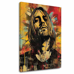Modern tablou pe pânză în galben-negru nuanțe, rock and roll și istorie muzicală | Kurt Cobain na pânză - Hudobná revolúcia – principală