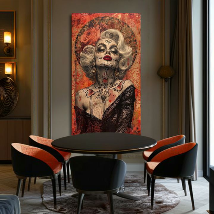 Modern tablou pe pânză cu motivul femeie, trandafiri în negru-crem nuanțe, atmosferă elegantă | Marilyn Monroe tablou pe pânză - Mystická frumusețe – produs