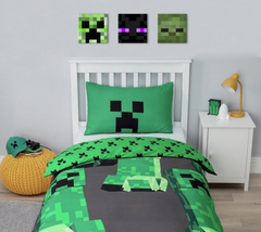 Modern tablou pe pânză în verde-negru nuanțe, atmosferă jucăușă, aventură | Minecraft tablou - Najlepšie postavičky na pânză - Creeper, Enderman, Zombie – principală