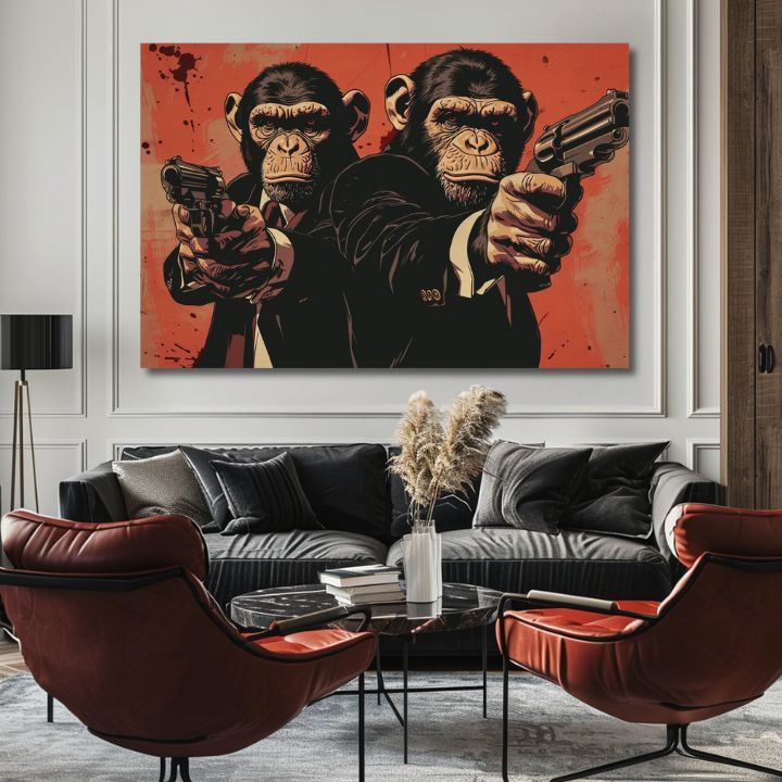 Modern tablou pe pânză în negru-alb nuanțe, forță și putere | Monkey Gang - Tablou pre îndrăzneț interior, decorațiune de perete – produs