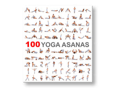 Modern tablou pe pânză cu motivul 100 Yoga asanas, citat motivațional în alb-gri nuanțe, pace interioară | Motivațional tablou de perete 100 Yoga asanas – principală
