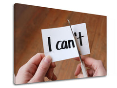 Modern tablou pe pânză cu motivul I cant, citat motivațional în alb-bej nuanțe, potrivit pentru birou | Motivațional tablou de perete I cant – produs