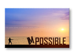 În stil boho tablou pe pânză cu motivul Impossible, apus de soare, ocean, peisaj, mare și plajă în violet-albastru nuanțe, atmosferă inspirațională – principală