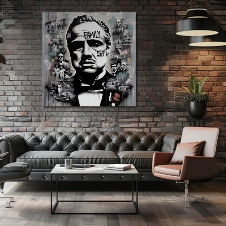 În stil boho tablou pe pânză cu motivul The Godfather - Mafiánsky Boss, hartă în alb-gri nuanțe, forță și putere și lumea filmului, potrivit pentru birou – produs