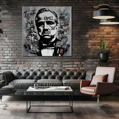 În stil boho tablou pe pânză cu motivul The Godfather - Mafiánsky Boss, hartă în alb-gri nuanțe, forță și putere și lumea filmului, potrivit pentru birou – produs
