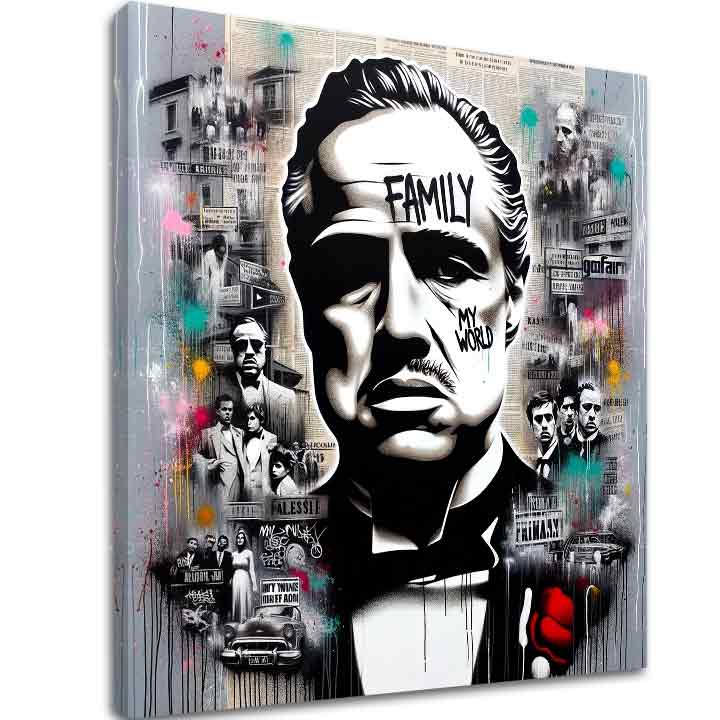 În stil boho tablou pe pânză cu motivul The Godfather - Mafiánsky Boss, hartă în alb-gri nuanțe, forță și putere și lumea filmului, potrivit pentru birou – principală