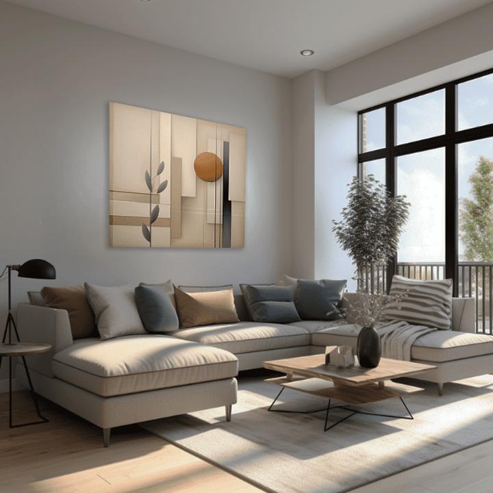 Industrial tablou pe pânză cu motivul natură în bej-portocaliu nuanțe, atmosferă liniștită, natură și minimalism, potrivit pentru hol | Príroda na pânză Kúzelná ilúzia – produs