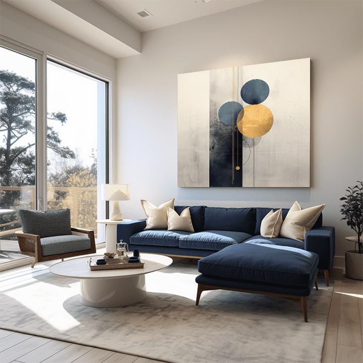 Geometric tablou pe pânză cu motivul natură în alb-bej nuanțe, atmosferă liniștită, eleganță, potrivit pentru sufragerie | Príroda na pânză Harmonický mișcare – produs
