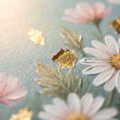 Detaliu macro al tușelor impasto pictate manual cu vopsea acrilică pe flori, textură și relief vizibil — Papilora Crafted for Home.