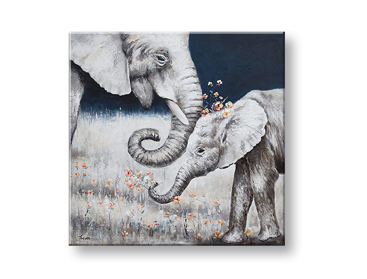 Pop art tablou pe pânză cu motivul SLONY, flori, natură în portocaliu-roz nuanțe, atmosferă liniștită, natură, potrivit pentru cameră de copii | Tablou pe pânză SLONY – principală